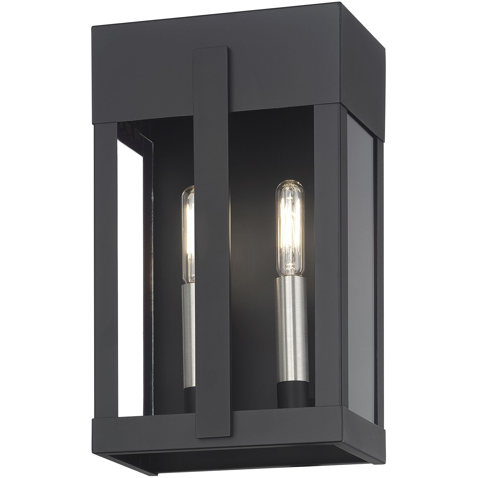 Berksford 2 Light 12 inch Black with Brushed Nickel Candles Outdoor Wall Lantern