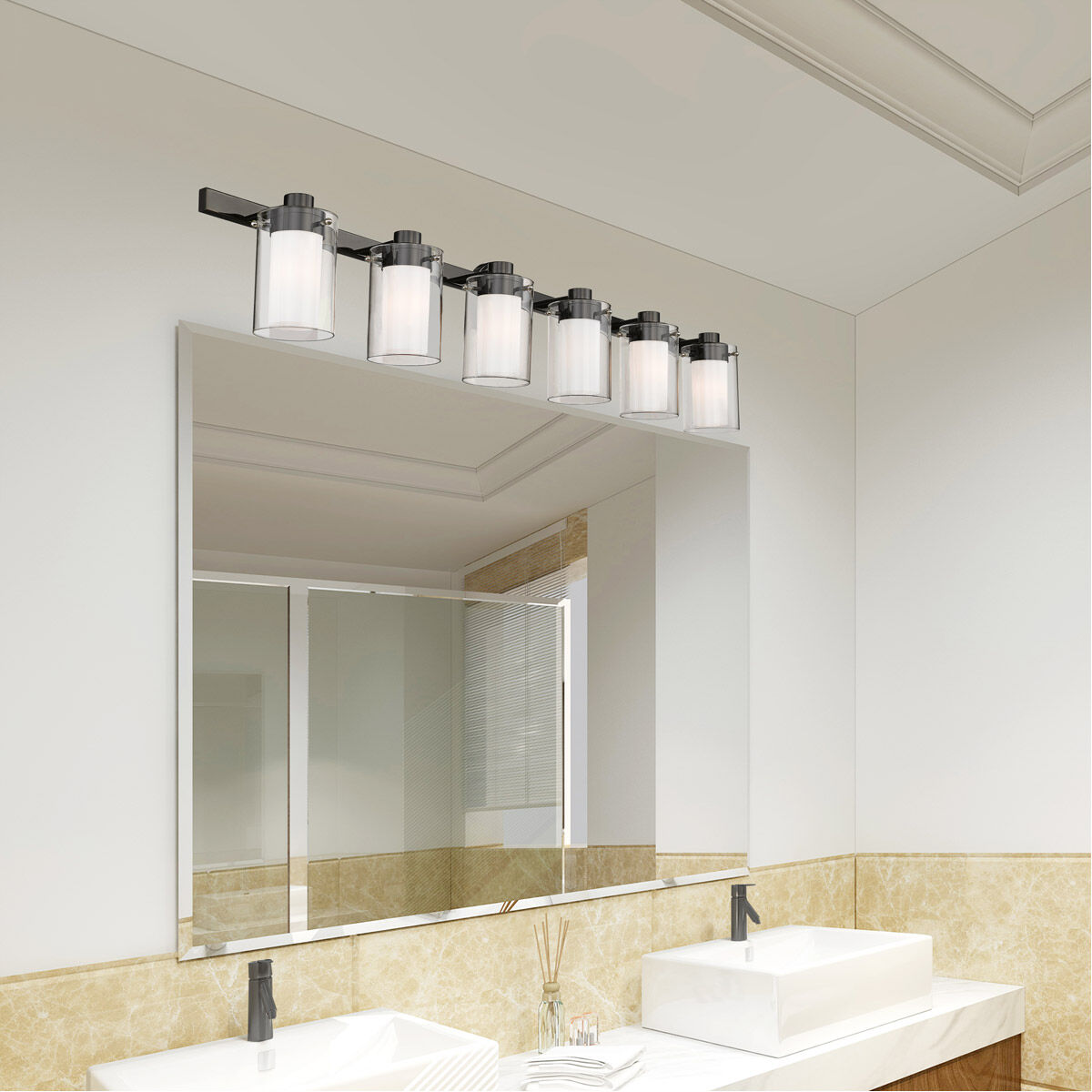 Manhattan 6 Light 48 inch Polished Black Chrome Vanity Sconce Wall Light