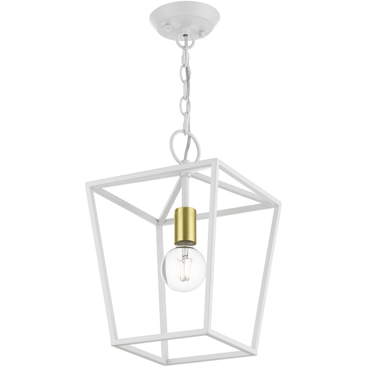 Devone 1 Light 10 inch White with Satin Brass Accent Pendant Lantern Ceiling Light