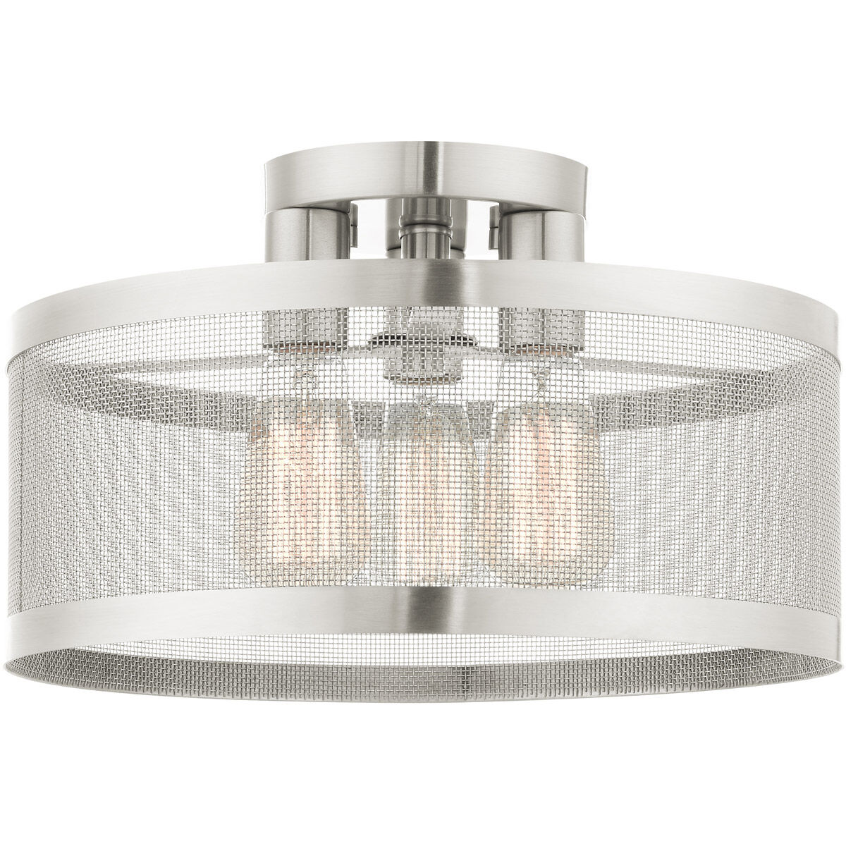 Industro 3 Light 15 inch Brushed Nickel Semi Flush Ceiling Light