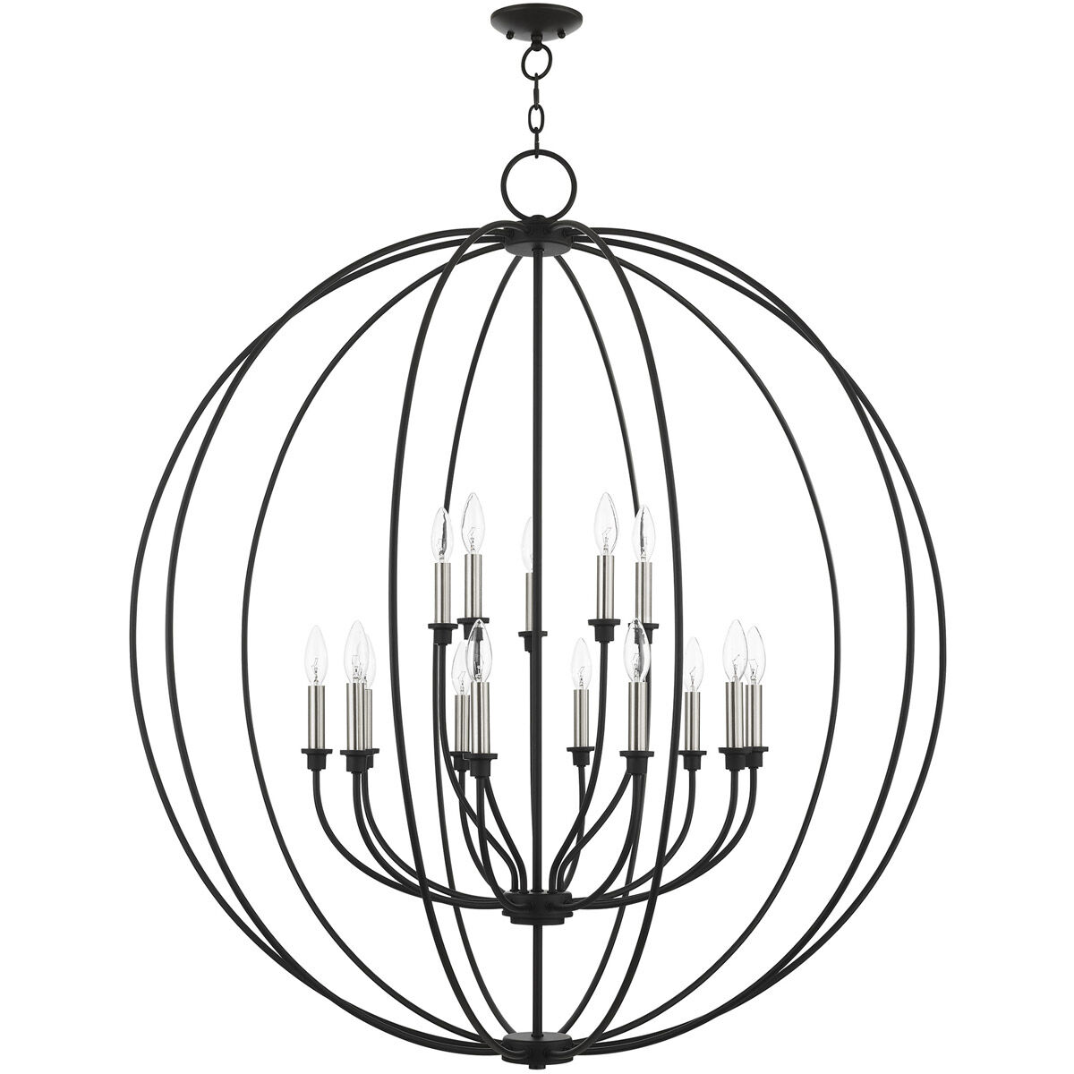 Milania 15 Light 42 inch Black with Brushed Nickel Accents Chandelier Ceiling Light 