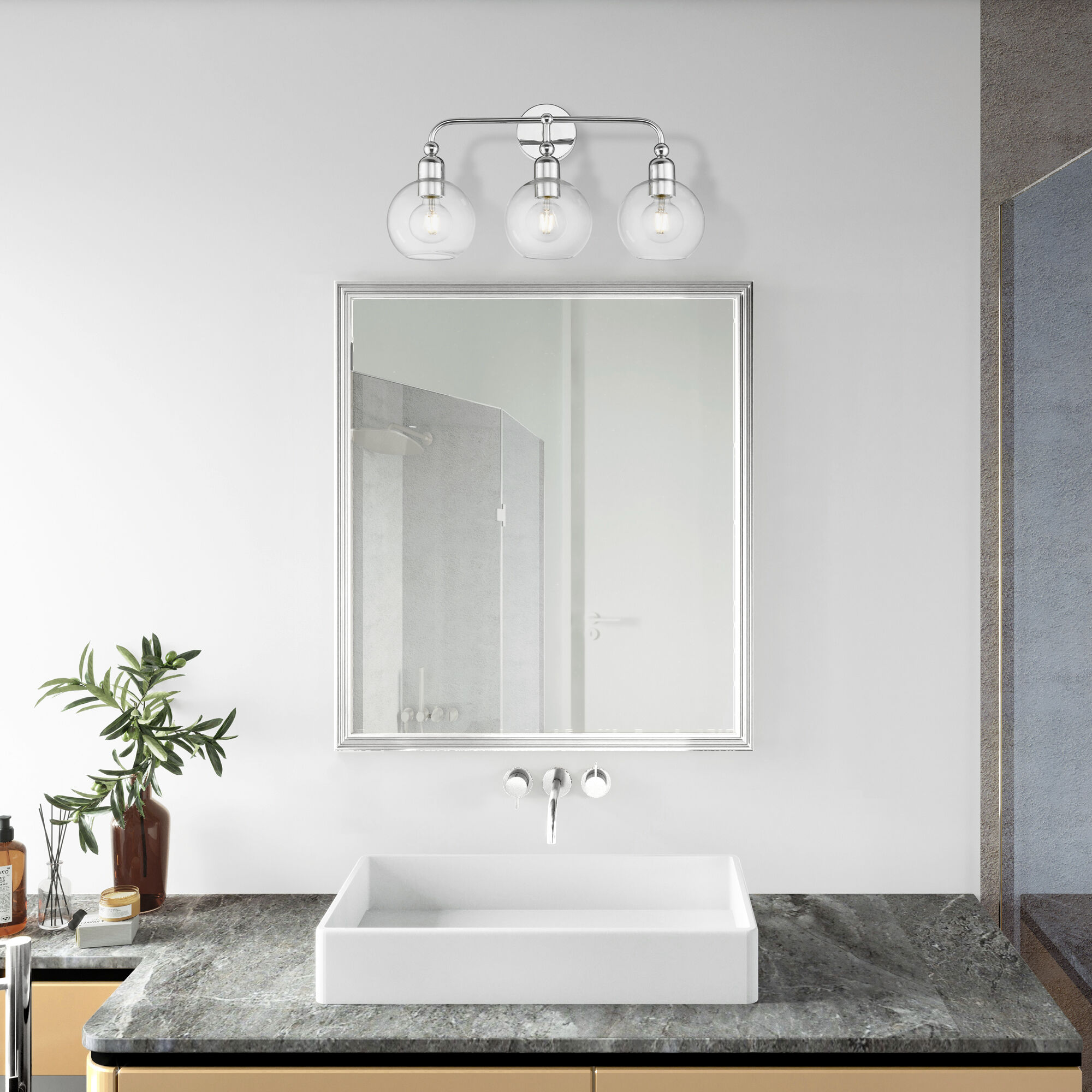 Downtown 3 Light 24 inch Polished Chrome Vanity Sconce Wall Light, Sphere