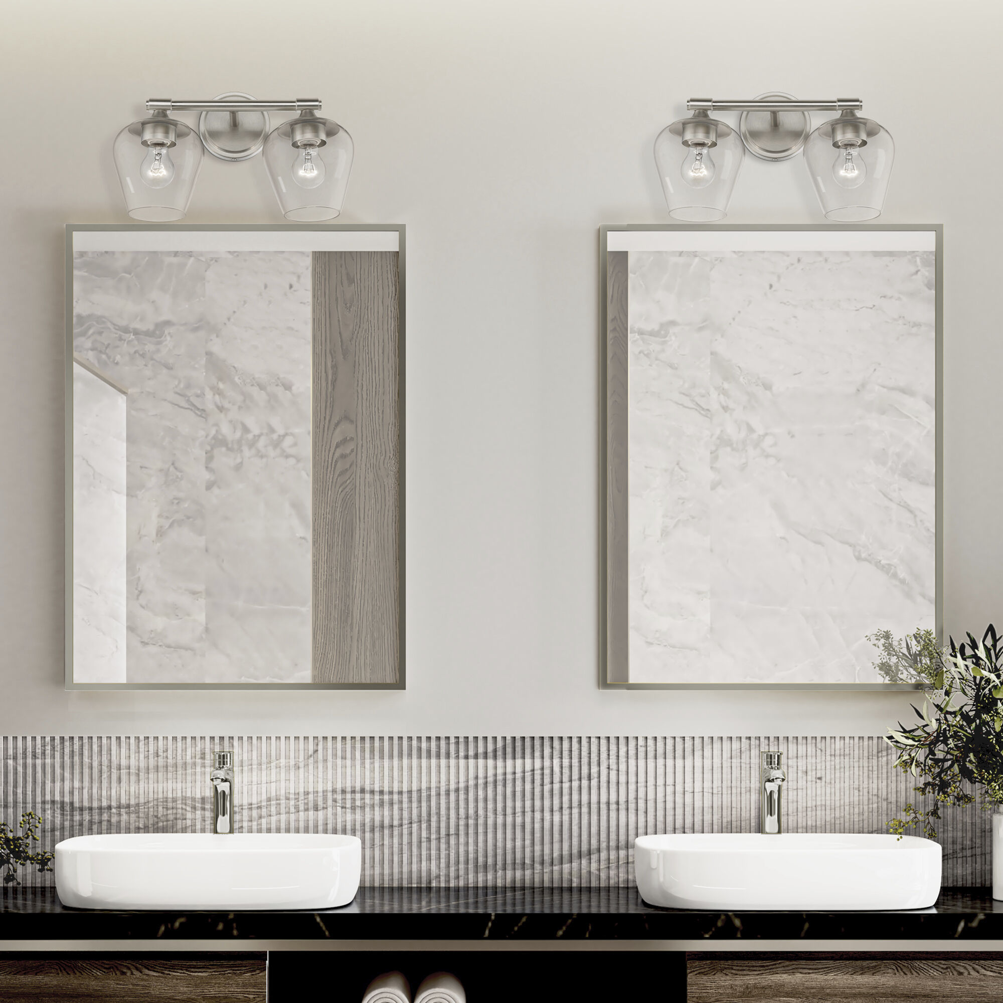 Willow 2 Light 15 inch Brushed Nickel Vanity Sconce Wall Light