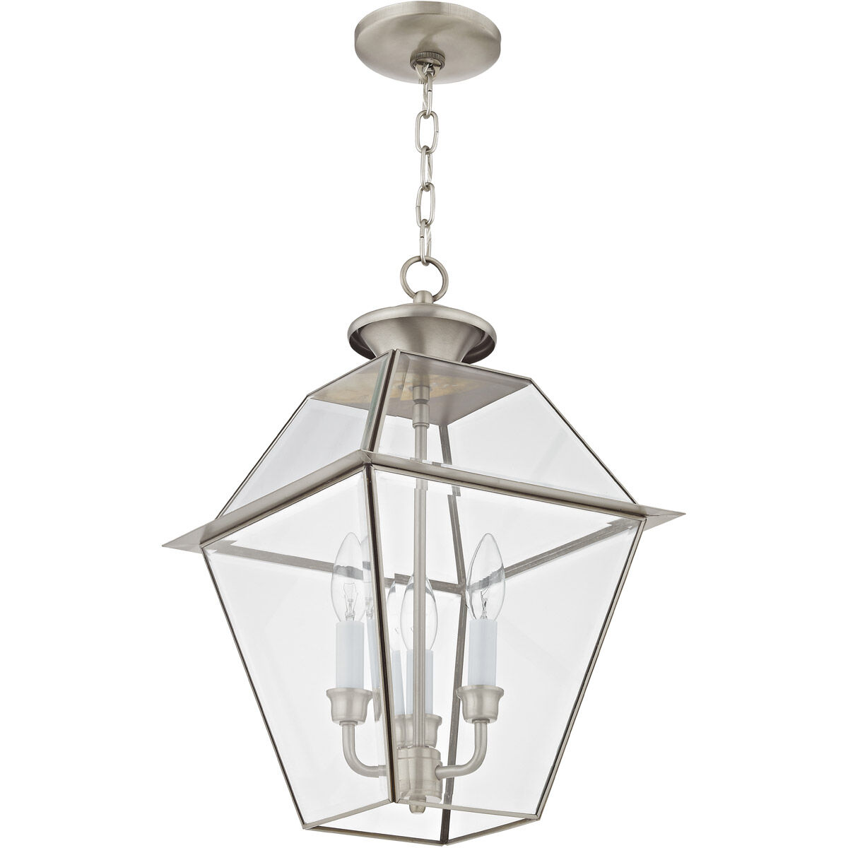 Westover 3 Light 12 inch Brushed Nickel Outdoor Pendant Lantern