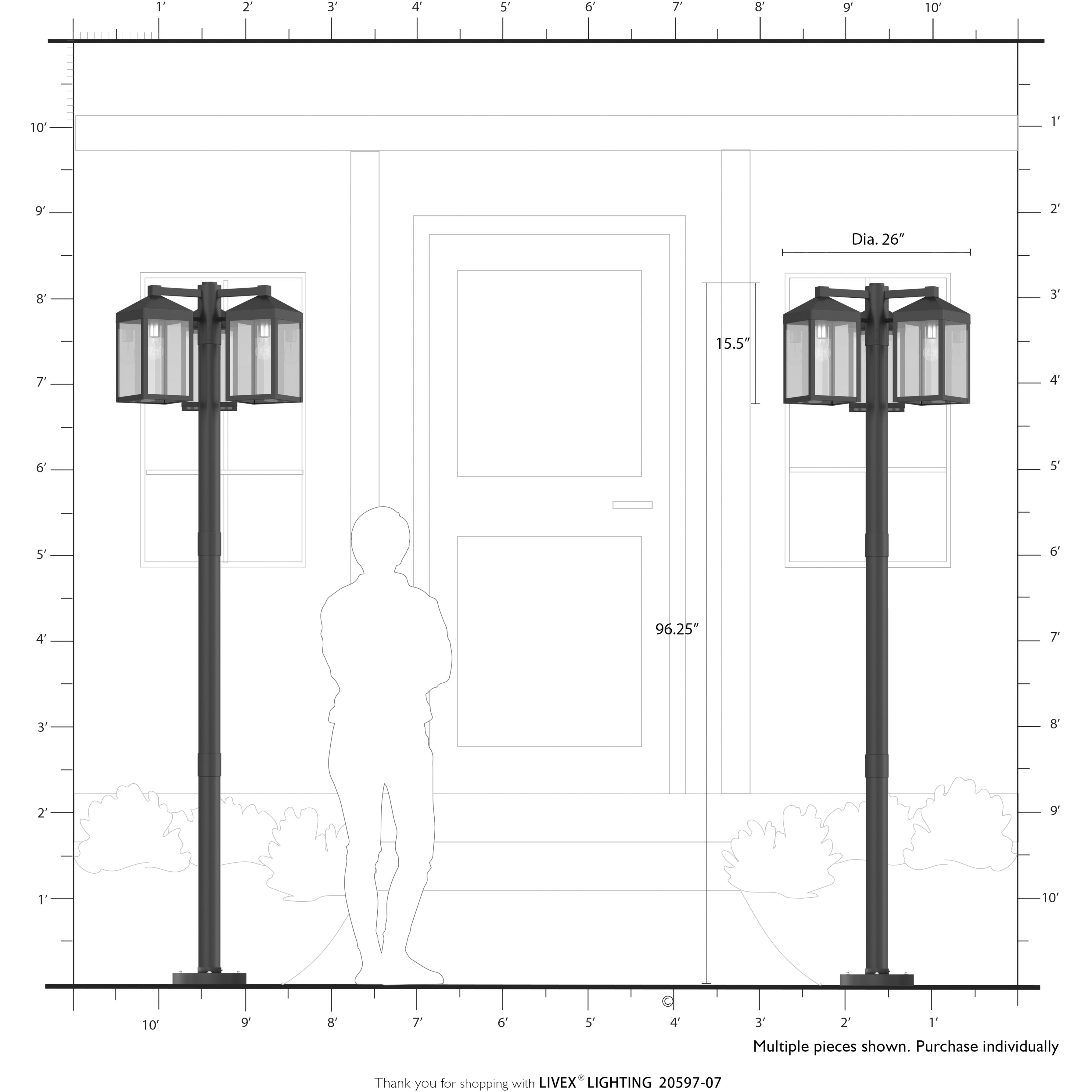 Nyack 3 Light 96.25 inch Bronze with Antique Brass Accents Outdoor 3 Head Post Light