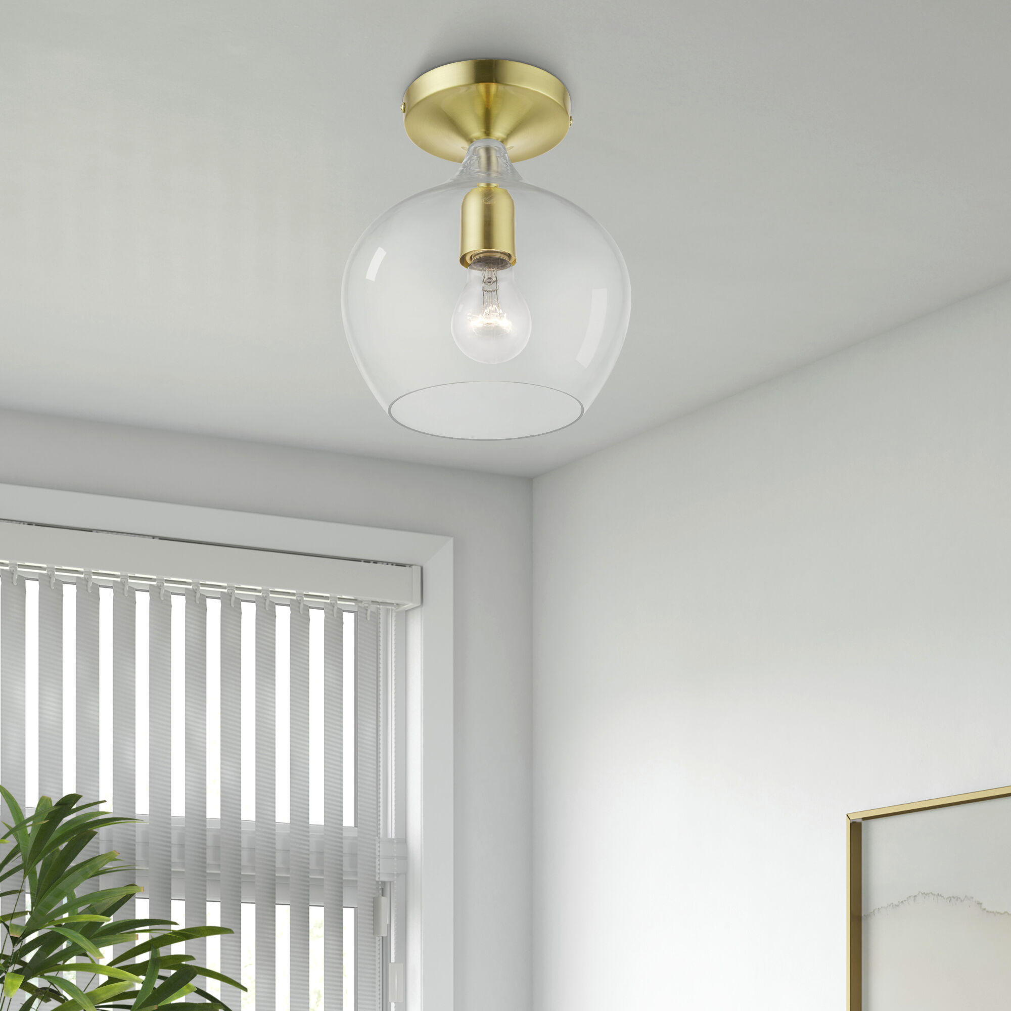 Aldrich 1 Light 8 inch Satin Brass with Polished Brass Accent Semi-Flush Ceiling Light