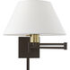 Allison 13 inch 100.00 watt Bronze with Antique Brass Accent Swing Arm Wall Lamp Wall Light