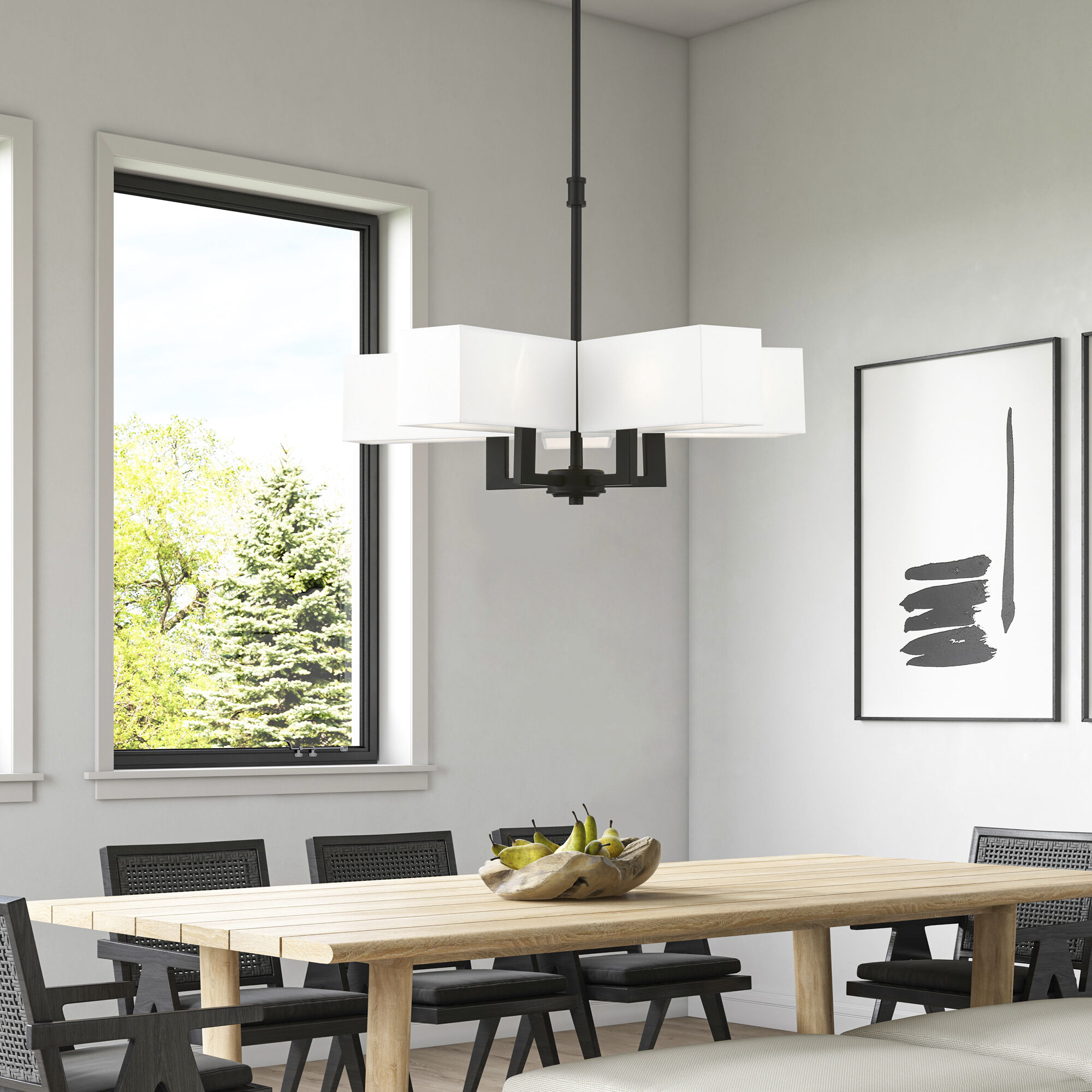 Rubix 5 Light 26 inch Black Chandelier Ceiling Light in Satin Brass