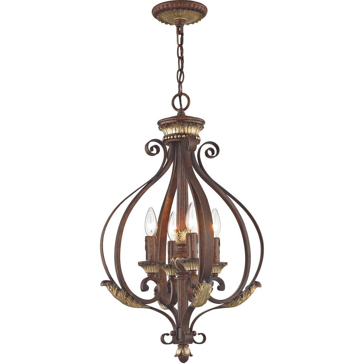 Villa Verona 4 Light 16 inch Verona Bronze with Aged Gold Leaf Accents Foyer Ceiling Light