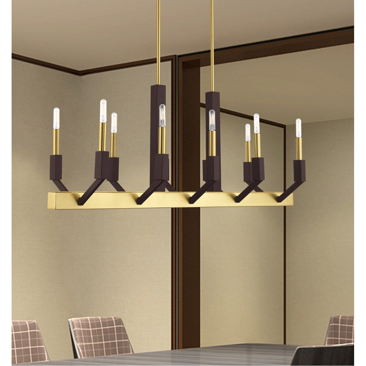 Beckett 10 Light 40 inch Satin Brass & Bronze Linear Chandelier Ceiling Light