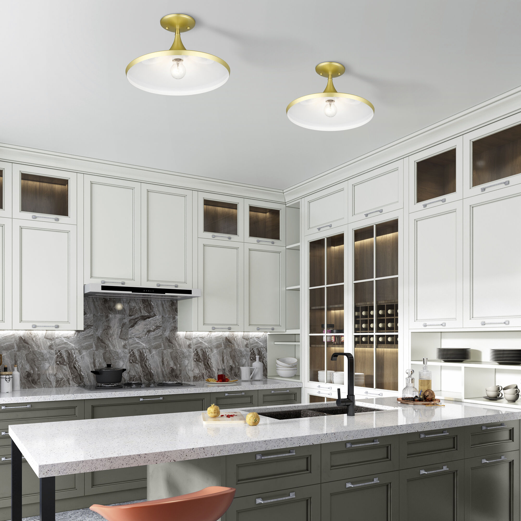 Waldorf 1 Light 14 inch Soft Gold with Polished Brass Accents Semi-Flush Ceiling Light