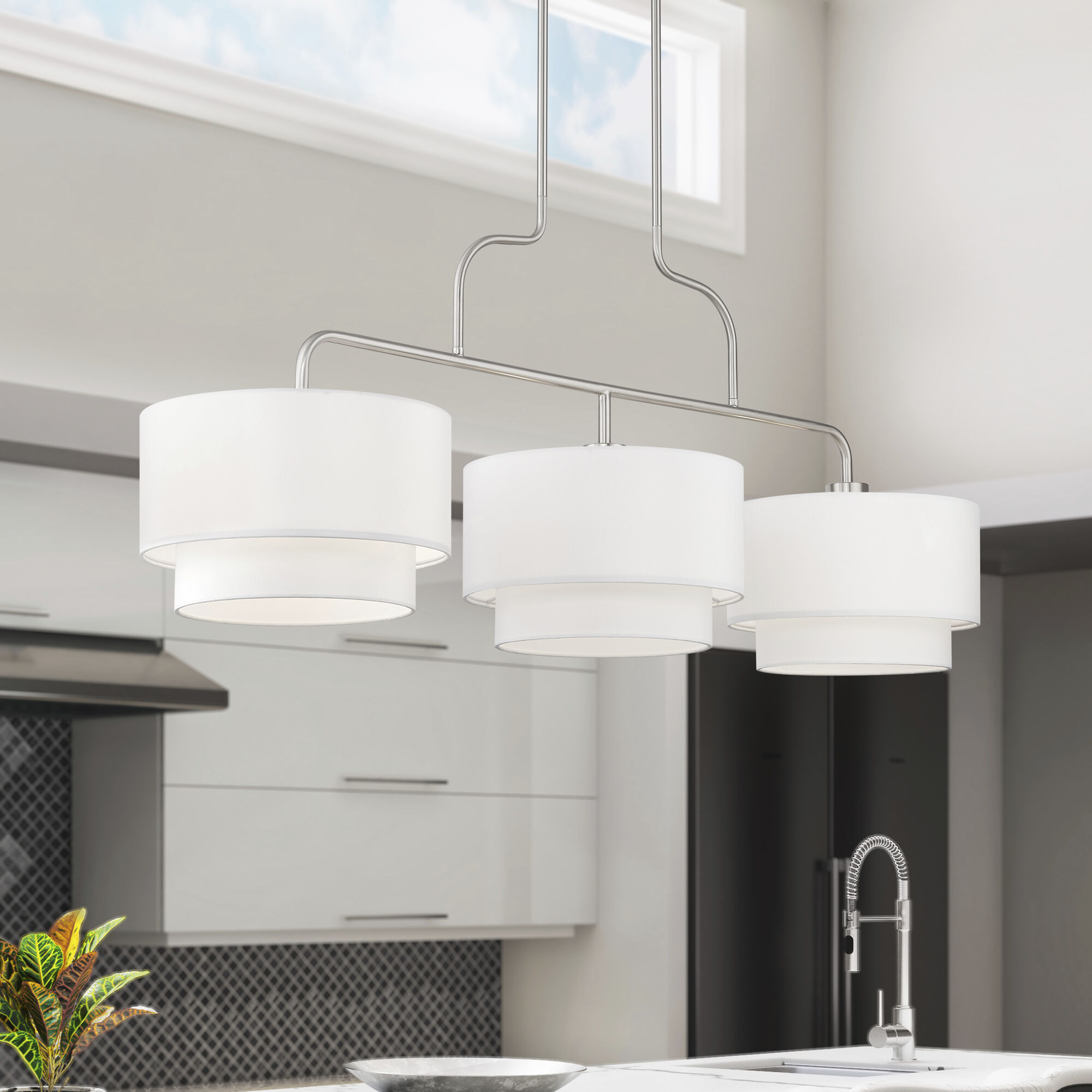 Manorwood 3 Light 49 inch Brushed Nickel Linear Chandelier Ceiling Light