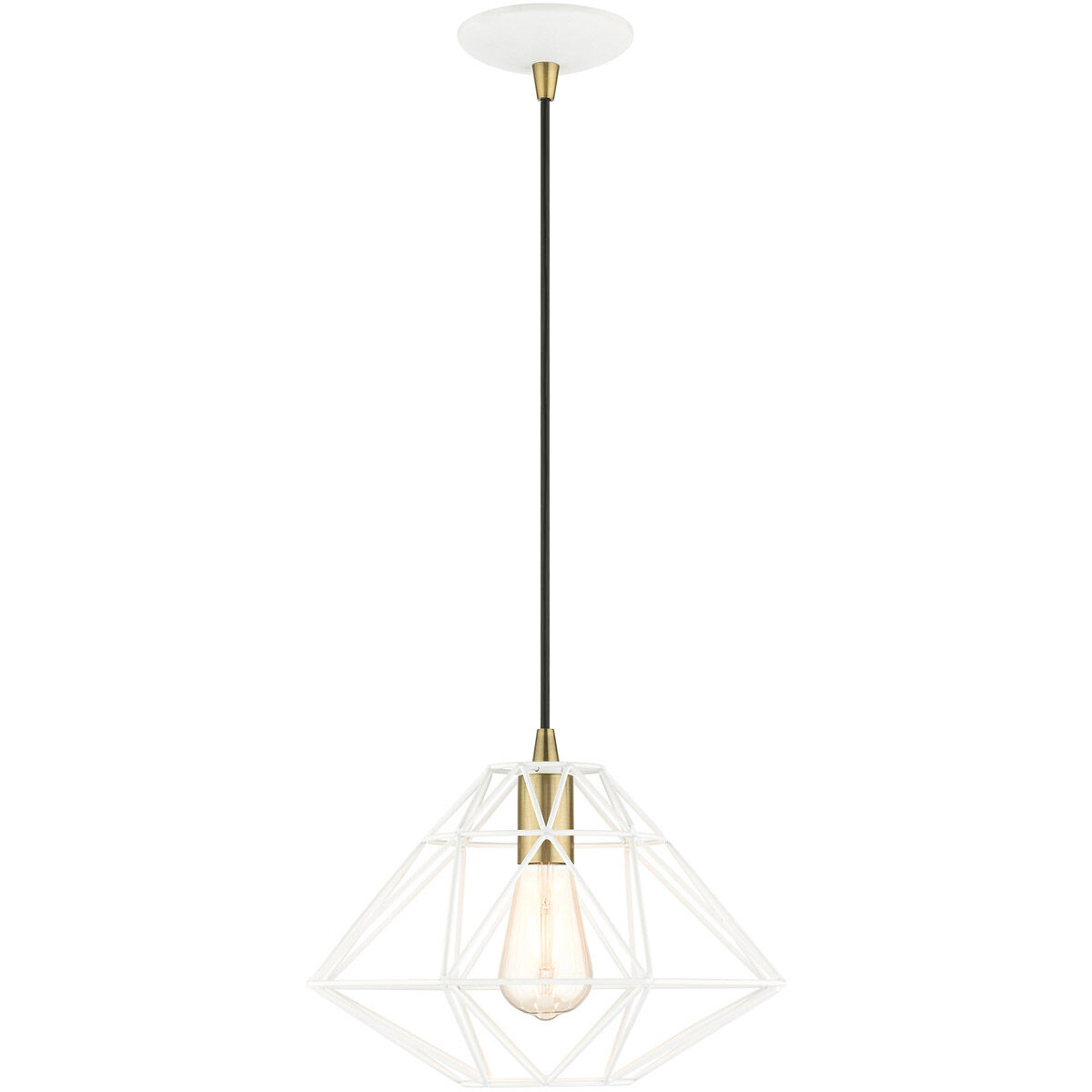 Geometric 1 Light 13.5 inch White Pendant Ceiling Light