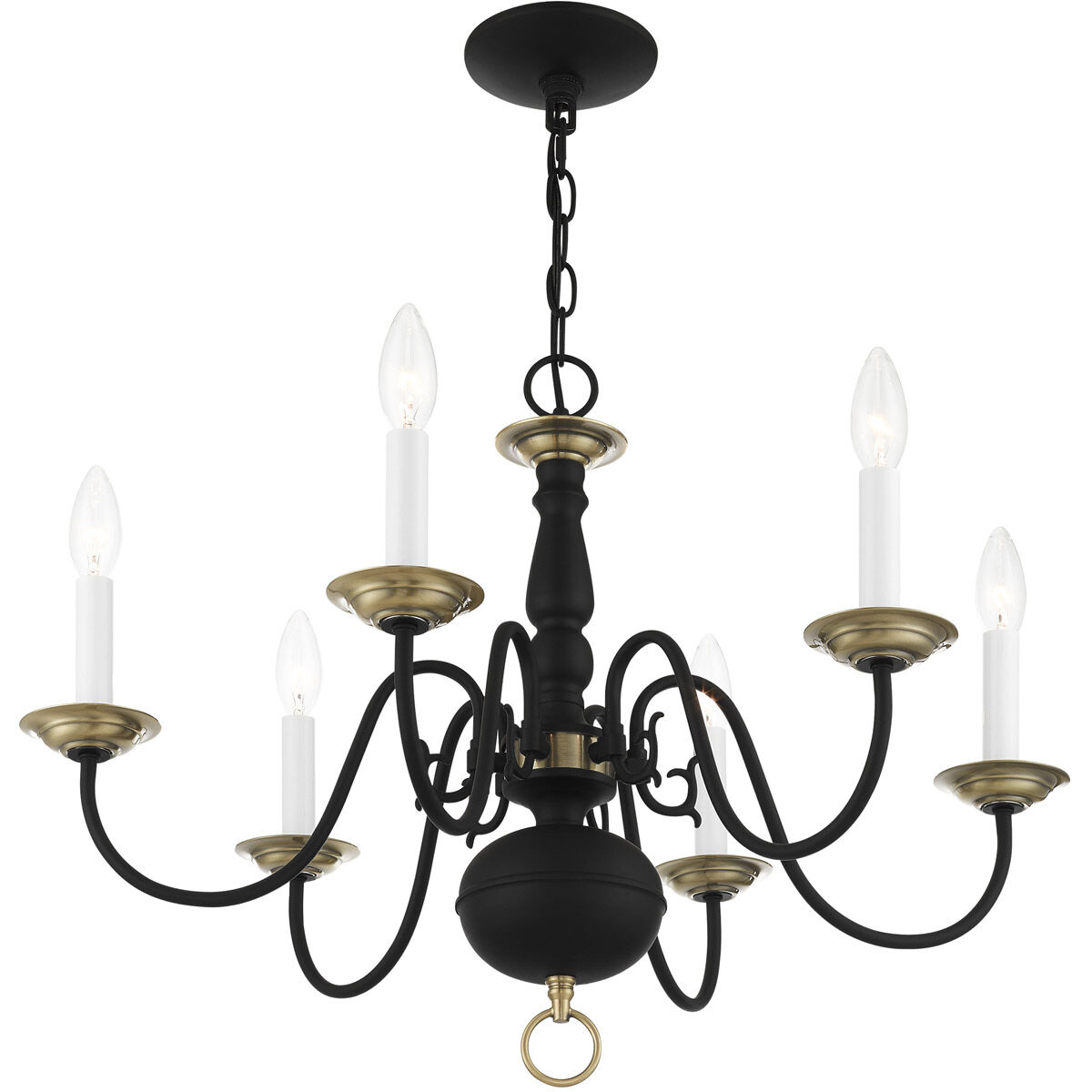 Williamsburg 6 Light 24 inch Black with Antique Brass Accents Chandelier Ceiling Light