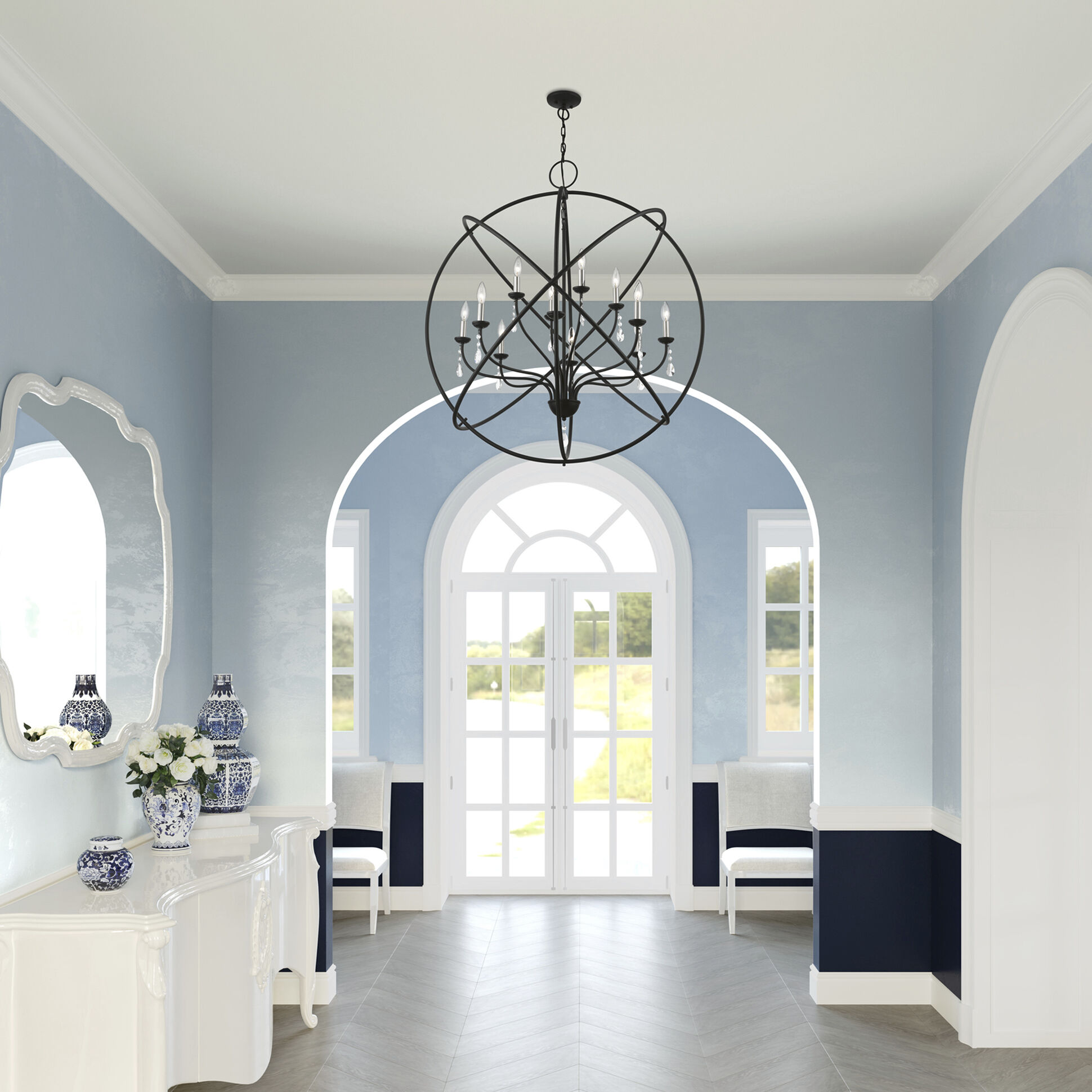 Aria 12 Light 40 inch Black with Brushed Nickel Finish Candles Grande Foyer Chandelier Ceiling Light