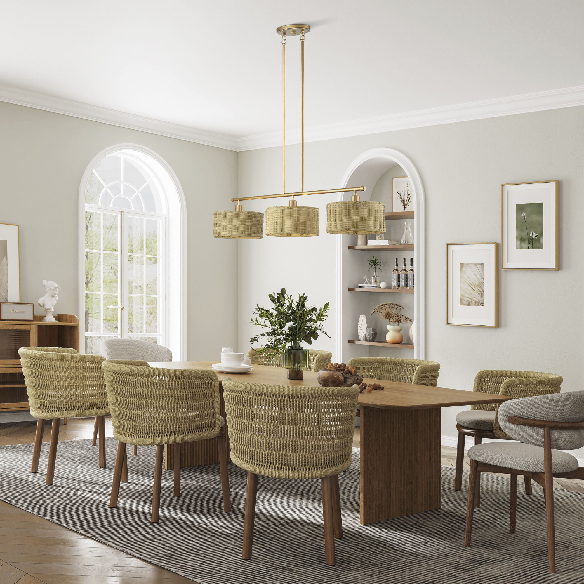 Weavington 3 Light 46 inch Antique Gold Leaf Linear Chandelier Ceiling Light, Extra Large