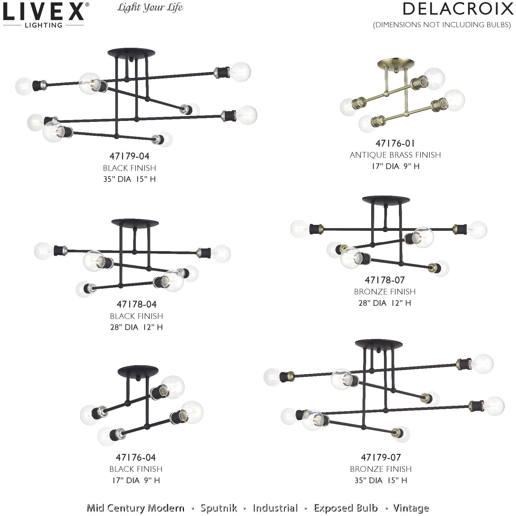 Delacroix 4 Light 17 inch Black with Brushed Nickel Accents Semi-Flush Ceiling Light