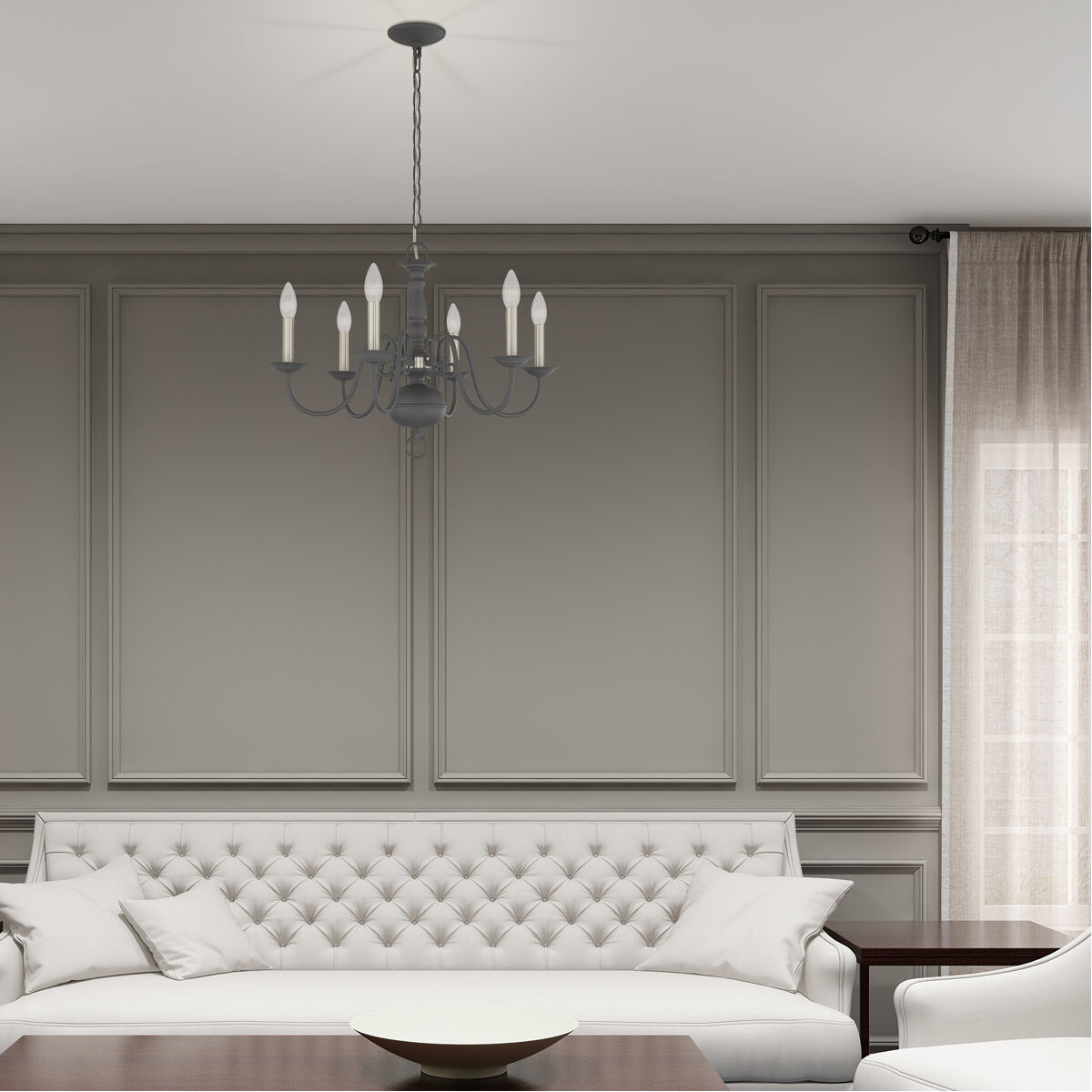 Williamsburgh 6 Light 24 inch Scandinavian Gray Chandelier Ceiling Light