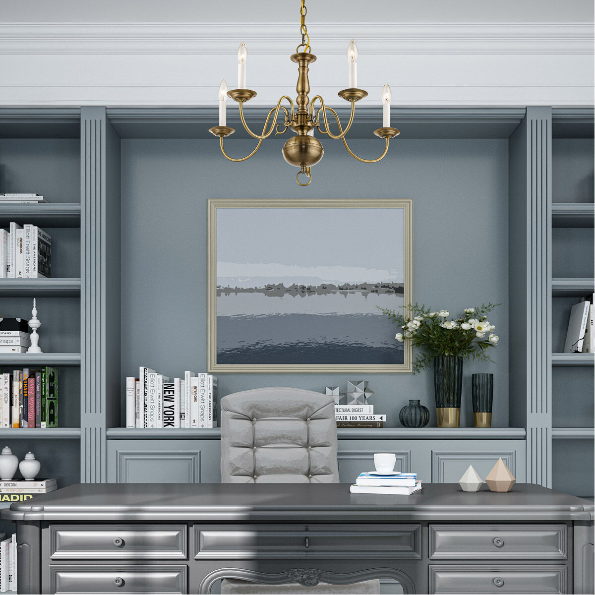 Williamsburgh 5 Light 24 inch Antique Brass Chandelier Ceiling Light