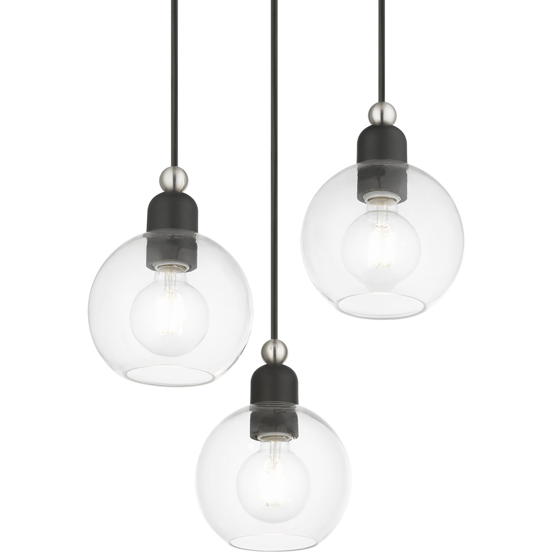 Downtown 3 Light 16 inch Black with Brushed Nickel Accents Multi Pendant Ceiling Light, Sphere