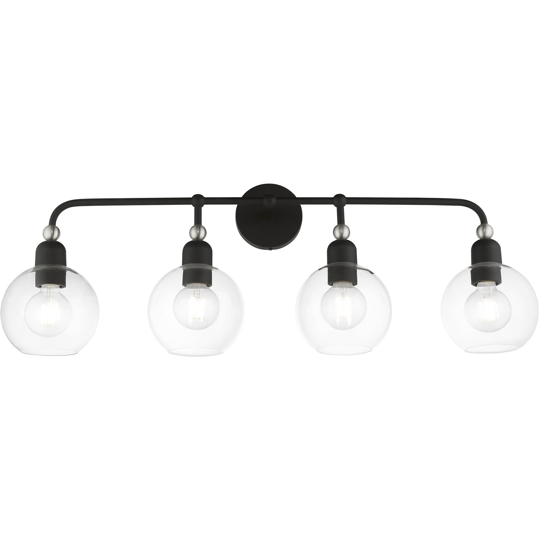 Downtown 4 Light 36 inch Black with Brushed Nickel Accents Vanity Sconce Wall Light, Large, Sphere