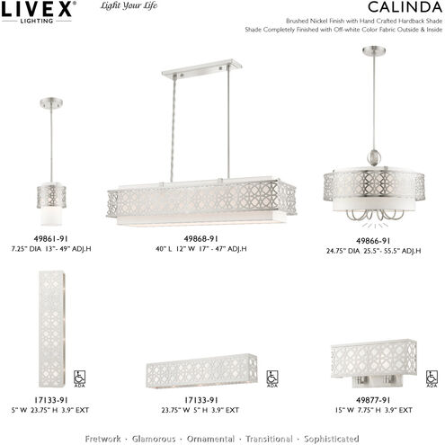 Calinda 6 Light 40 inch Brushed Nickel Linear Chandelier Ceiling Light