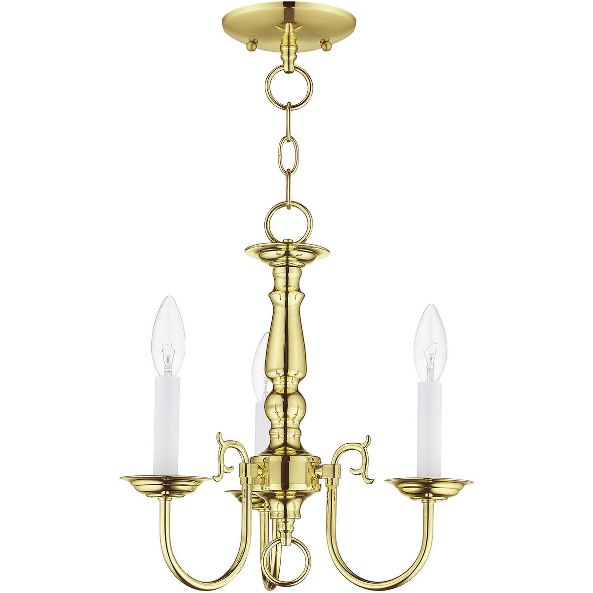 Williamsburgh 3 Light 14 inch Polished Brass Mini Chandelier Ceiling Light