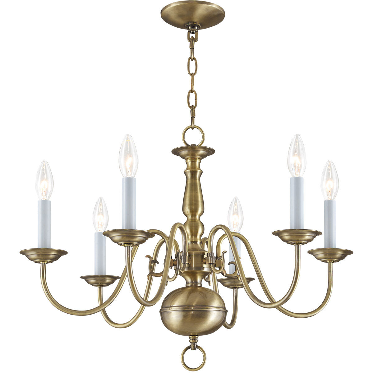 Williamsburgh 6 Light 24 inch Antique Brass Chandelier Ceiling Light