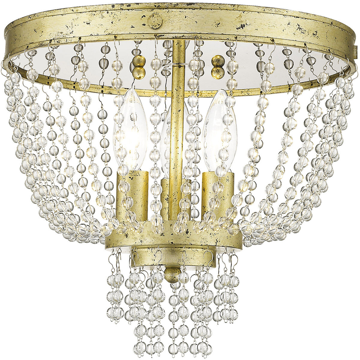Valentina 3 Light 12 inch Hand Applied Winter Gold Flush Mount Ceiling Light