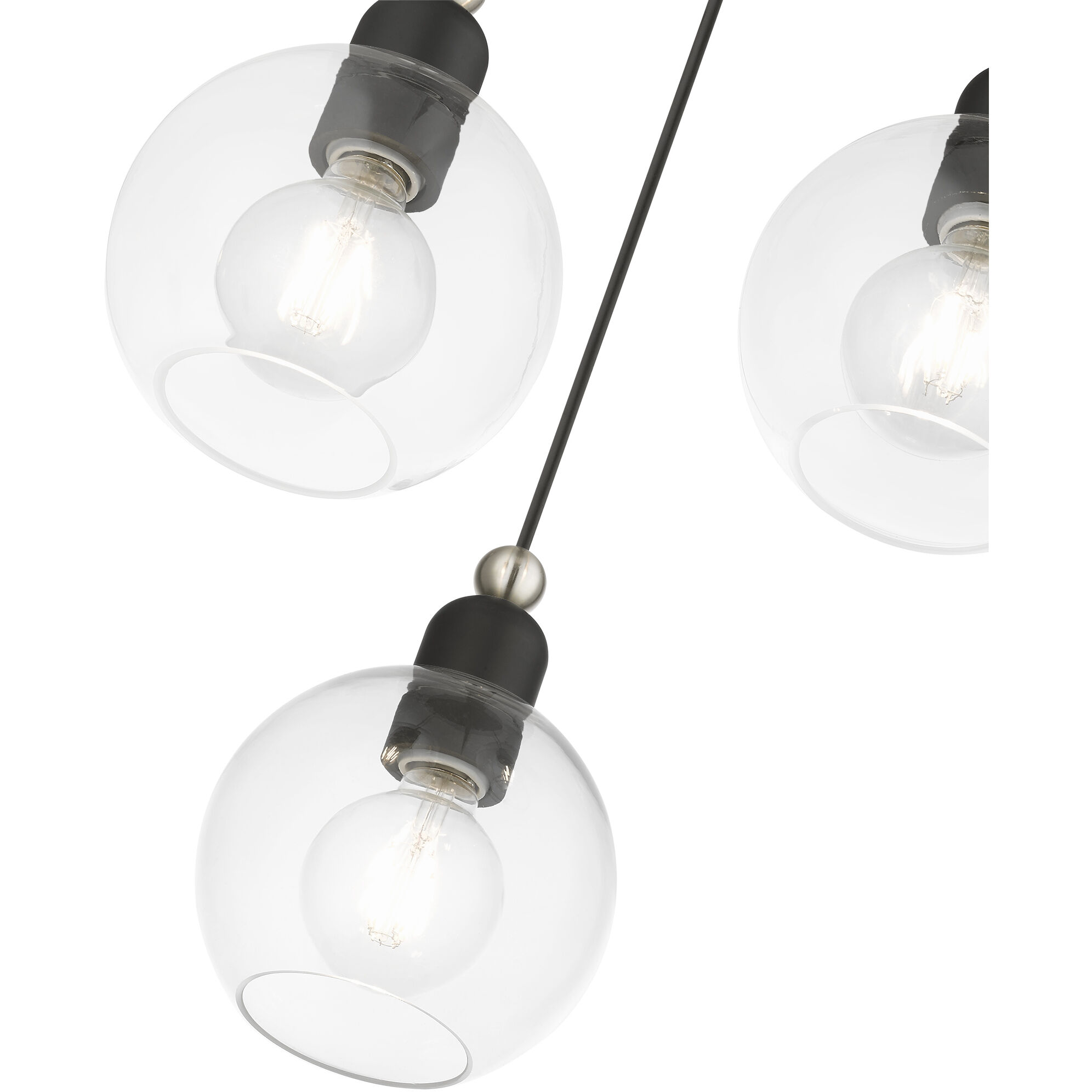 Downtown 3 Light 16 inch Black with Brushed Nickel Accents Multi Pendant Ceiling Light, Sphere
