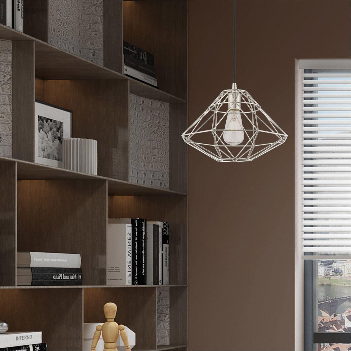 Geometric 1 Light 13.5 inch Brushed Nickel Mini Pendant Ceiling Light