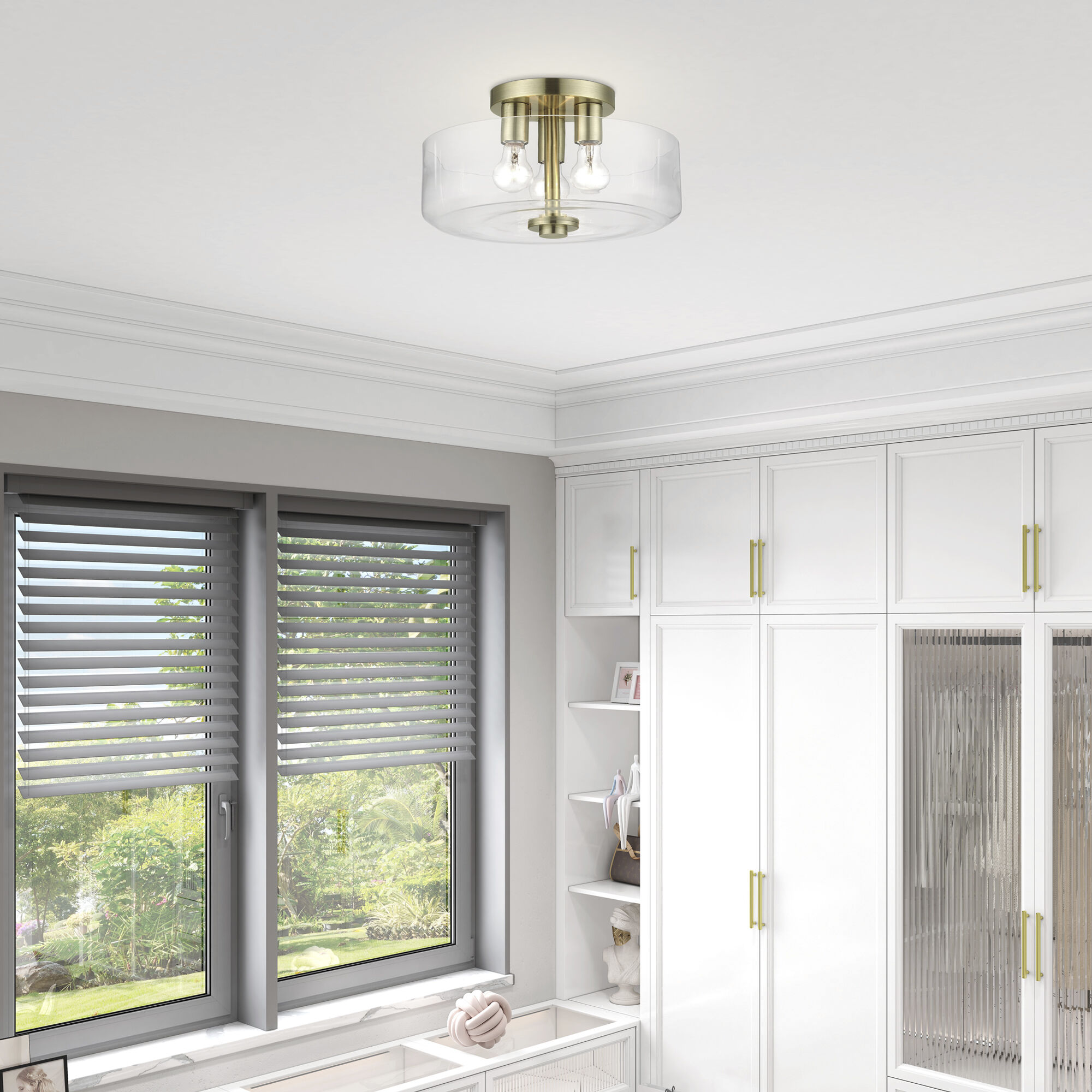 Whitworth 3 Light 14.5 inch Antique Brass Semi-Flush Ceiling Light