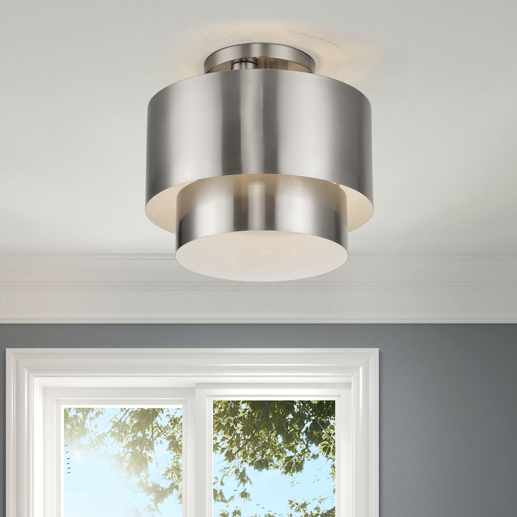 Zolana 2 Light 12 inch Brushed Nickel Semi Flush Mount Ceiling Light, Medium