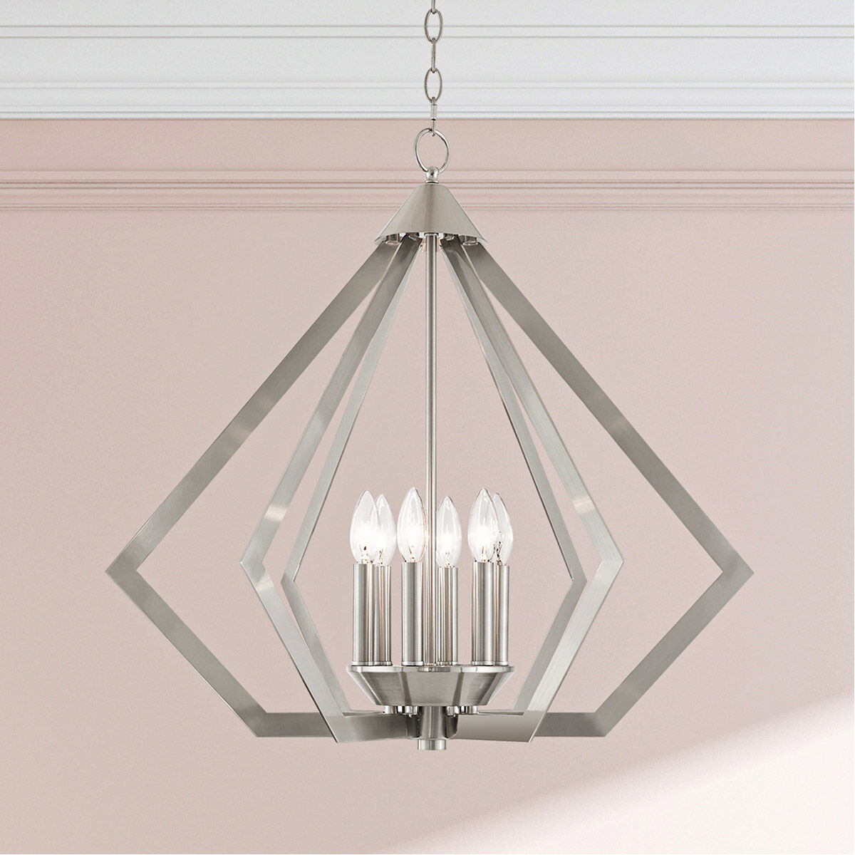 Prism 6 Light 26 inch Brushed Nickel Chandelier Ceiling Light