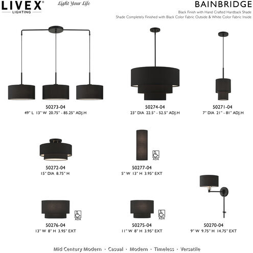 Bainbridge 14.75 inch 60.00 watt Black with Brushed Nickel Accents Swing Arm Wall Lamp Wall Light