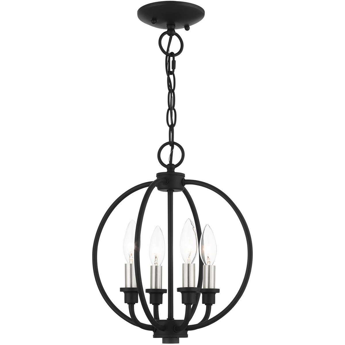 Milania 4 Light 12.5 inch Black with Brushed Nickel Accents Convertible Globe Chandelier/Semi-Flush Ceiling Light
