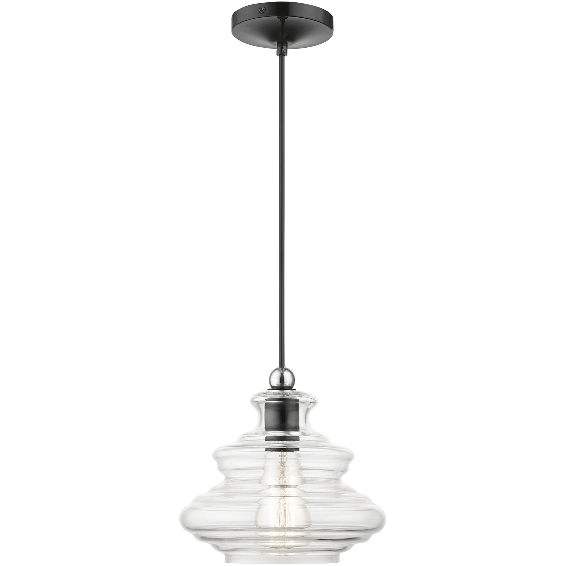 Everett 1 Light 9 inch Shiny Black with Chrome Finish Accents Pendant Ceiling Light