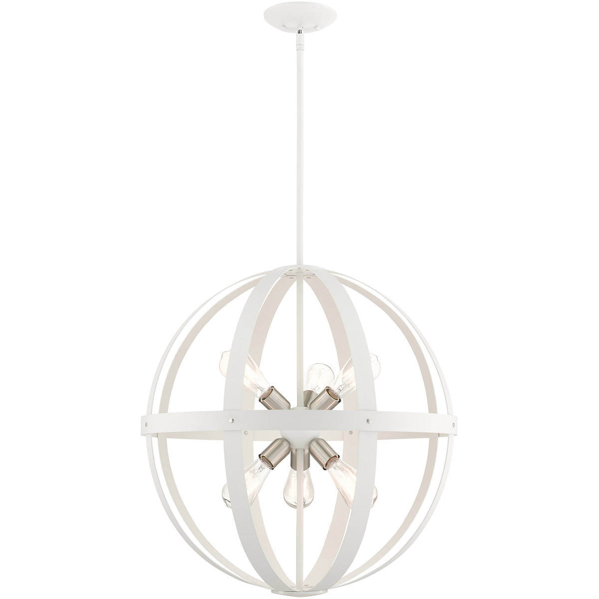 Stoneridge 6 Light 24 inch Textured White with Brushed Nickel Finish Cluster Pendant Chandelier Ceiling Light