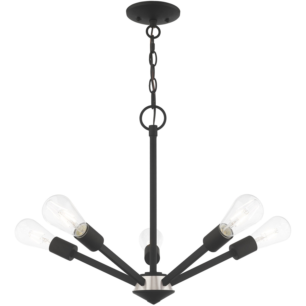 Prague 5 Light 19.5 inch Black with Brushed Nickel Accents Chandelier Ceiling Light