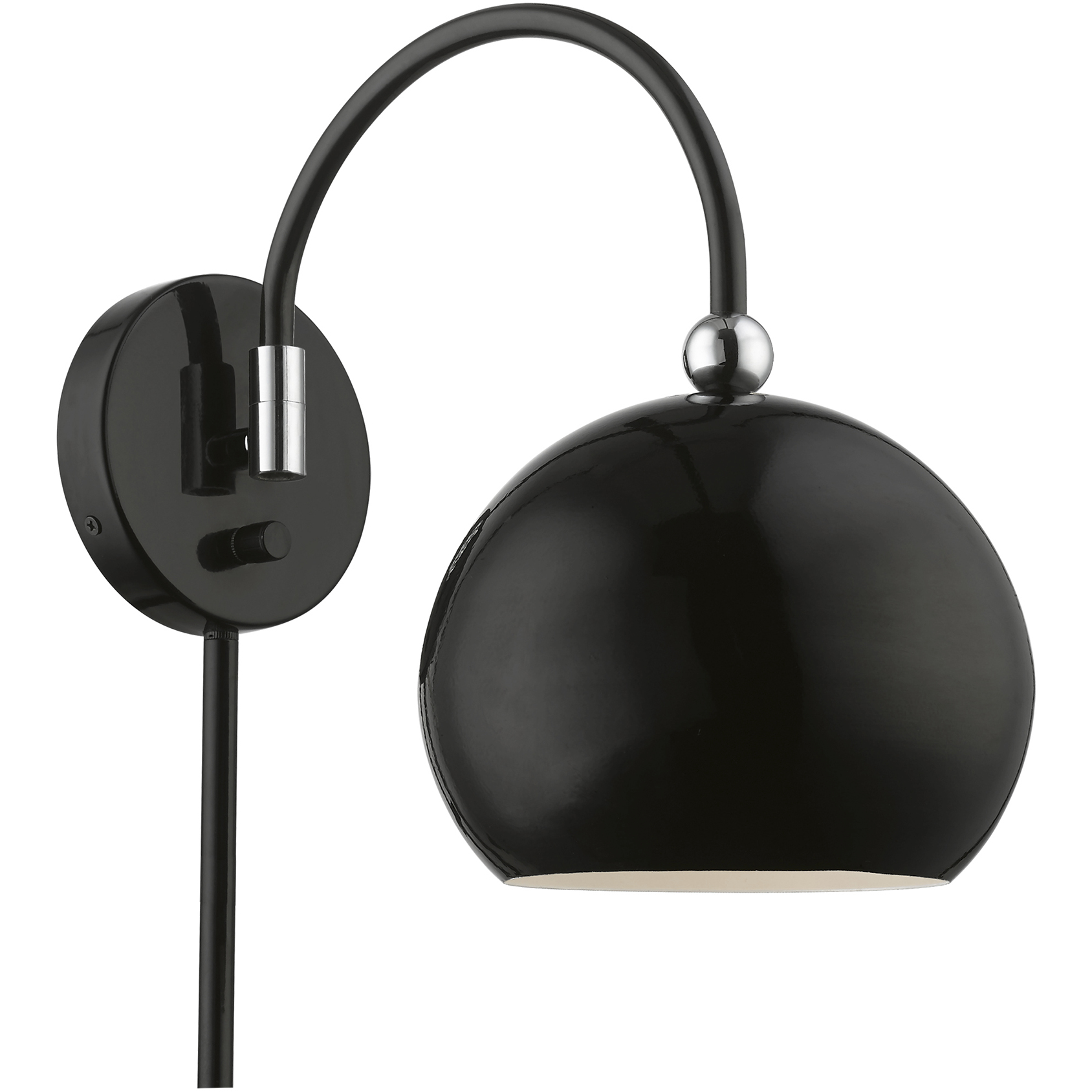 Stockton 14.75 inch 60 watt Shiny Black with Polished Chrome Accents Swing Arm Wall Lamp Wall Light