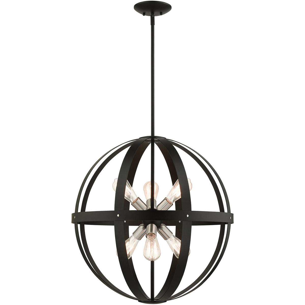 Stoneridge 6 Light 24 inch Textured Black with Brushed Nickel Accents Pendant Chandelier Ceiling Light