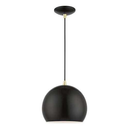 Piedmont 1 Light 10 inch Shiny Black with Polished Brass Accents Globe Pendant Ceiling Light