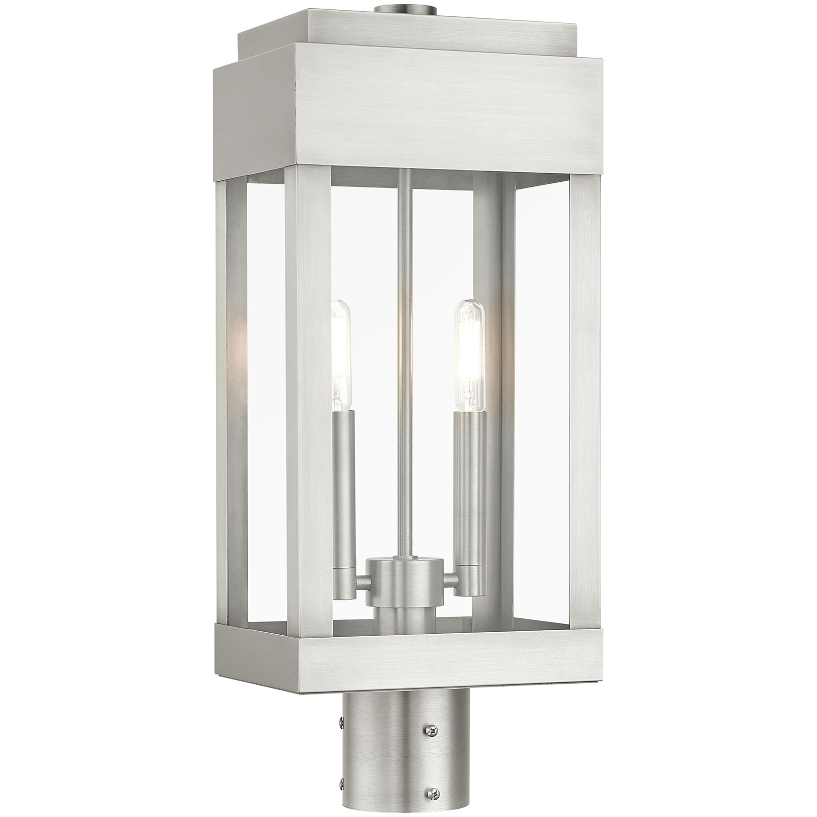 York 2 Light 19.75 inch Brushed Nickel Outdoor Post Top Lantern