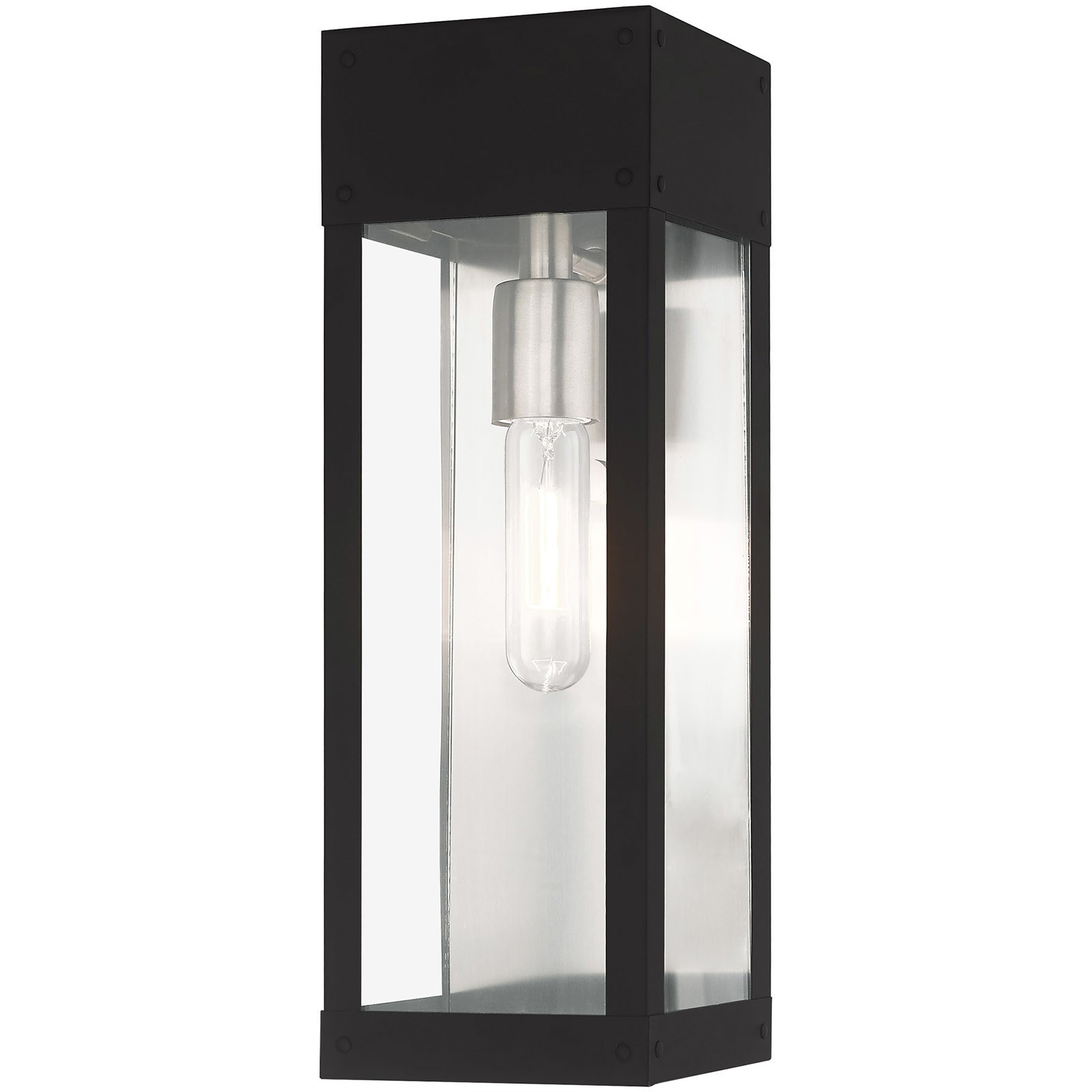 Barrett 1 Light 15 inch Black with Brushed Nickel Finish Candle with Brushed Nickel Stainless Steel Reflector Outdoor Wall Lantern