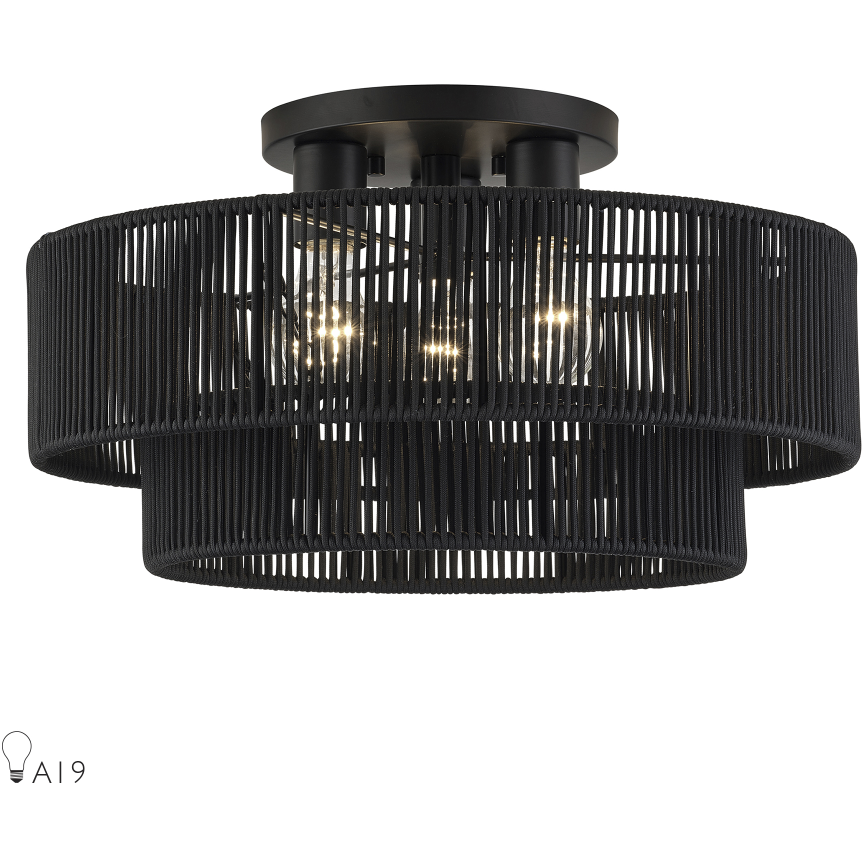 Acordia 3 Light 18 inch Black Large Semi-Flush Ceiling Light, Large