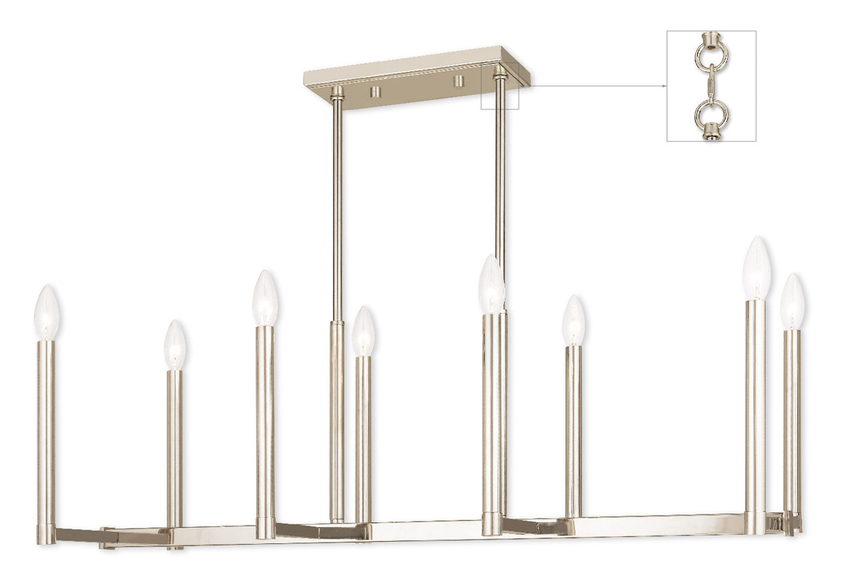 Alpine 8 Light 37 inch Polished Nickel Linear Chandelier Ceiling Light