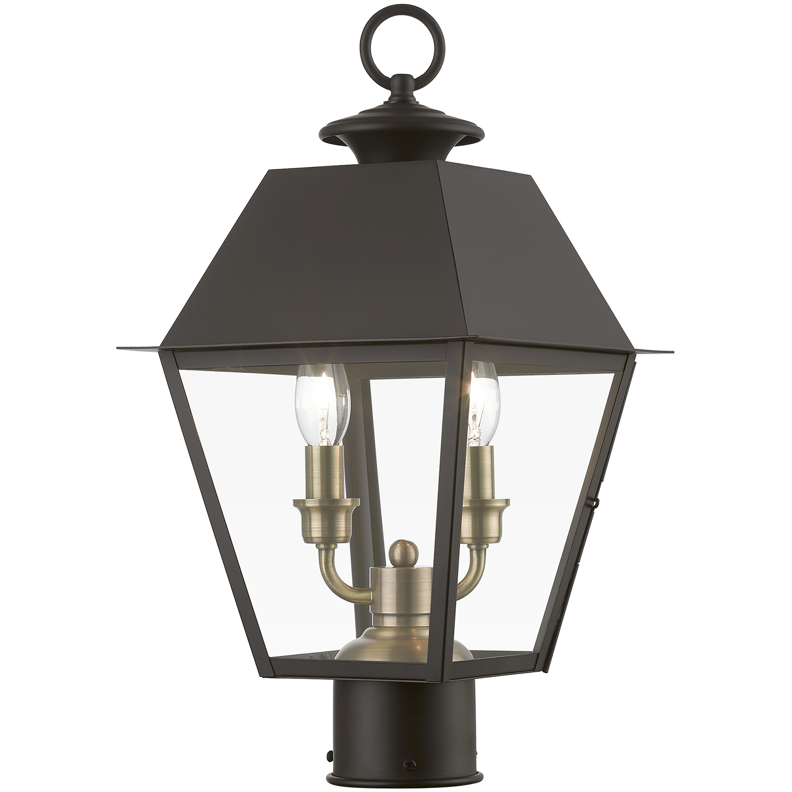 Wentworth 2 Light 17.5 inch Bronze with Antique Brass Finish Cluster Outdoor Post Top Lantern, Medium