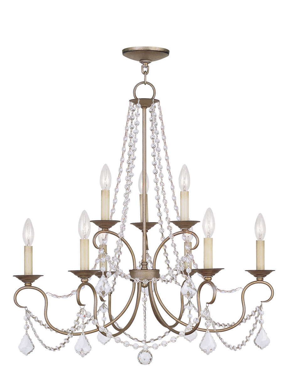 Pennington 9 Light 28 inch Hand Painted Antique Silver Leaf Chandelier Ceiling Light