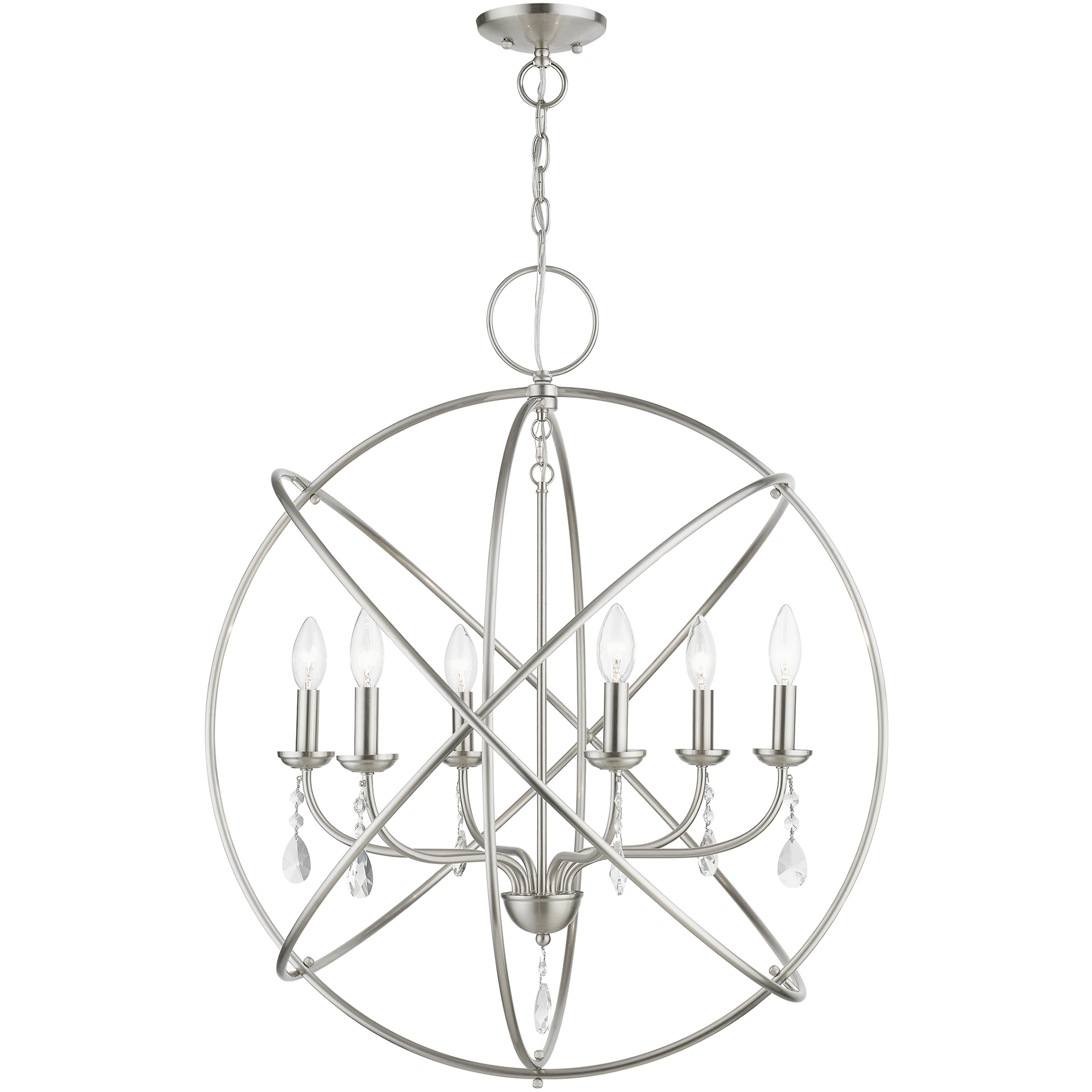 Aria 6 Light 28 inch Brushed Nickel Pendant Chandelier Ceiling Light, Globe