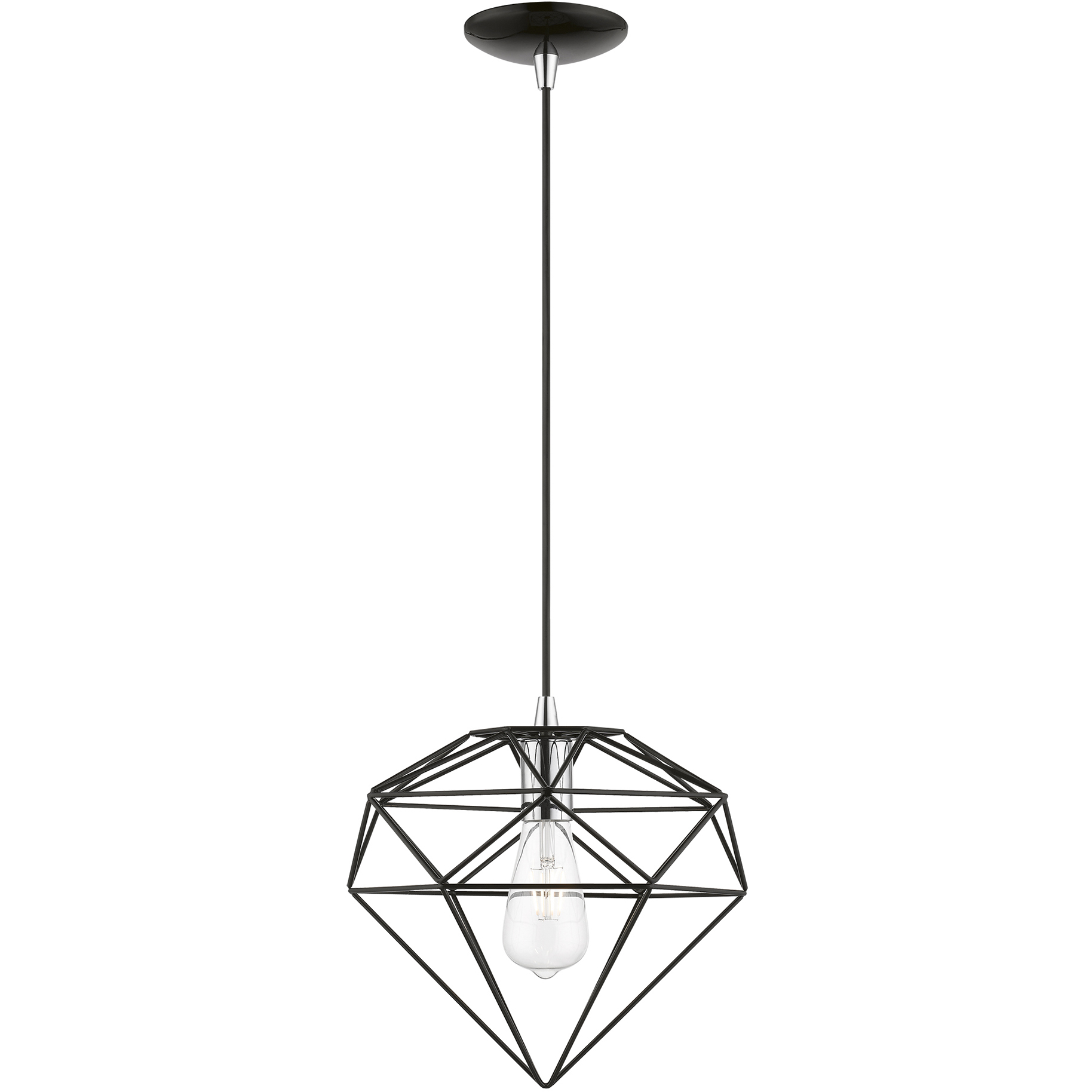 Knox 1 Light 10.5 inch Shiny Black with Polished Chrome Accents Pendant Ceiling Light